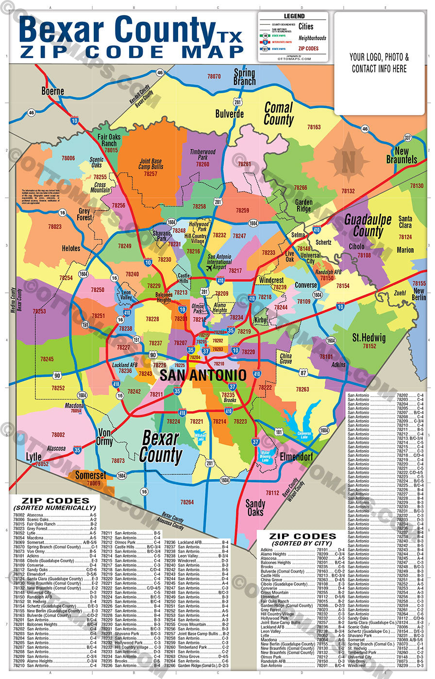 Bexar County Zip Code Map - FILES - PDF and AI Files, editable, vector, royalty free