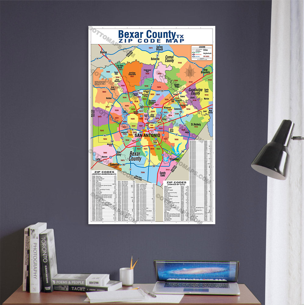 Bexar County Zip Code Map - POSTER PRINTS