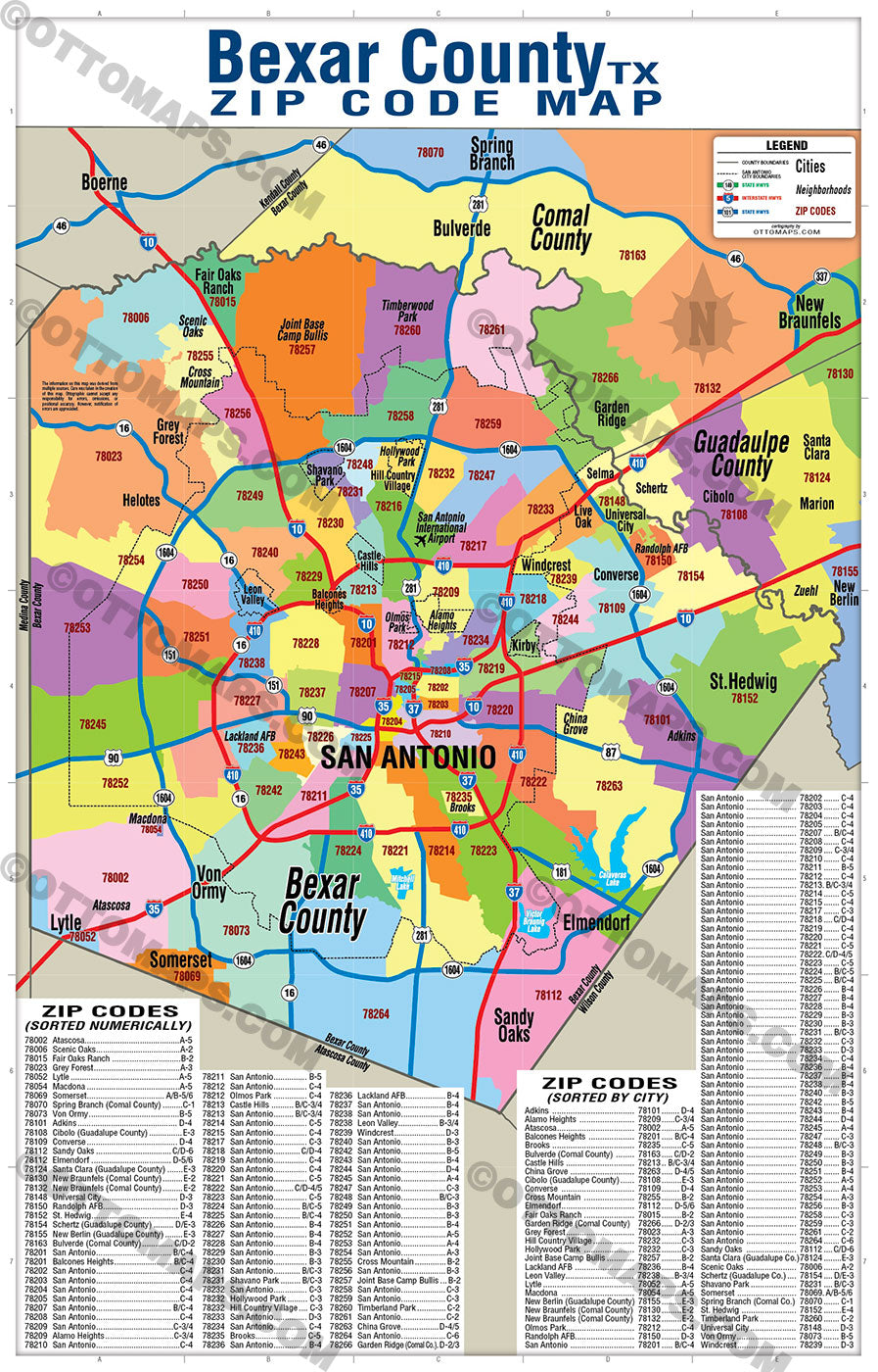 Bexar County Zip Code Map - POSTER PRINTS