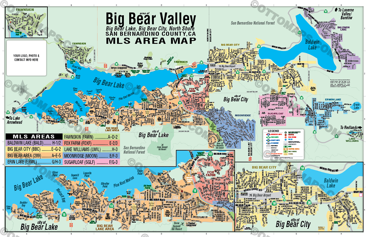 Big Bear Valley MLS Area Map - FILES - PDF and AI, editable, layered, vector, royalty free