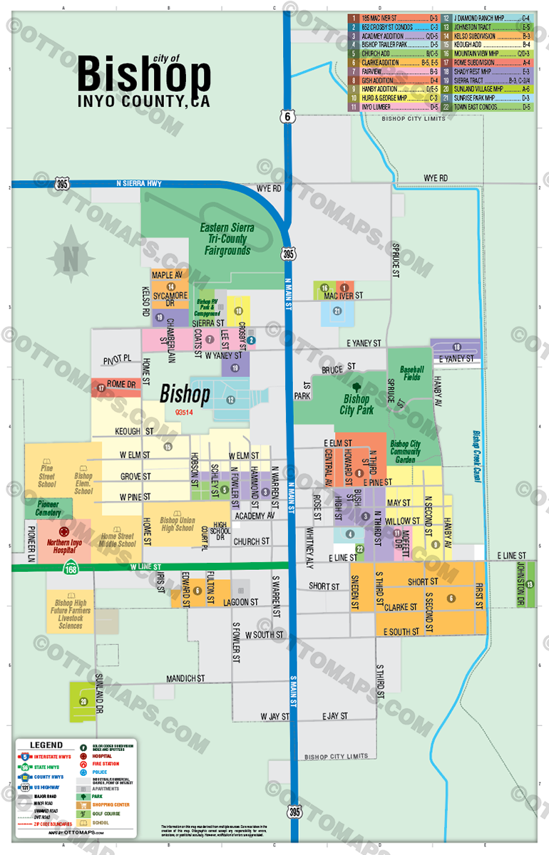 Bishop Map, Inyo County, CA - POSTER PRINTS