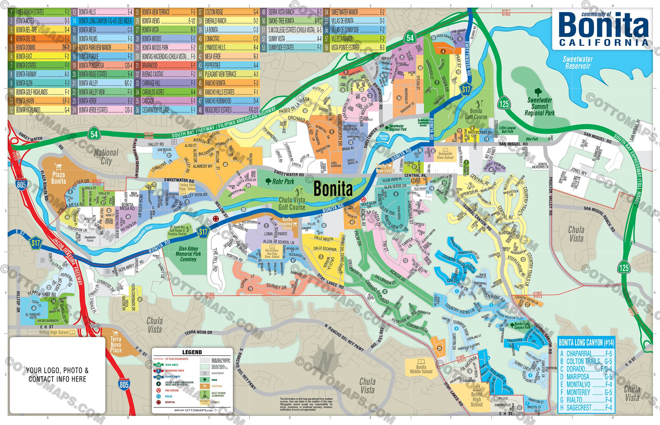 Bonita Map, San Diego County, CA - FILES - PDF and AI Files, editable, vector, royalty free