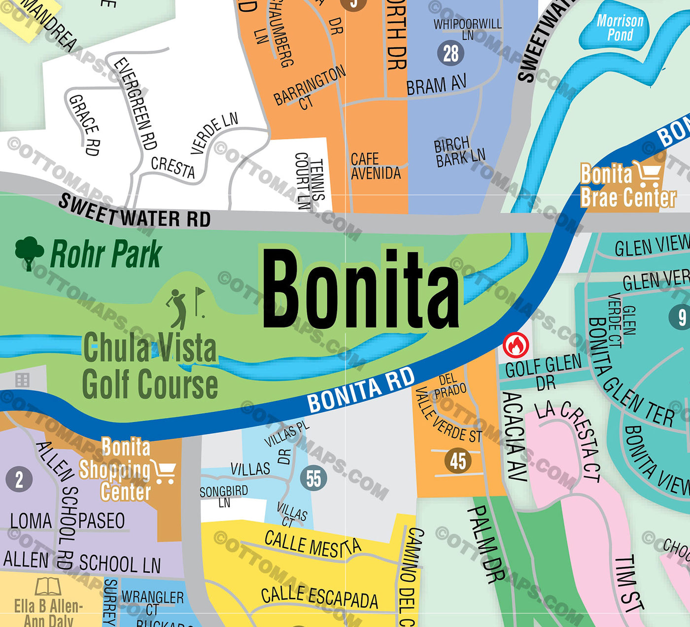 Bonita Map, San Diego County, CA - FILES - PDF and AI Files, editable, vector, royalty free