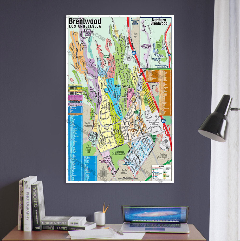 Brentwood Map, Los Angeles County, CA - POSTER PRINTS