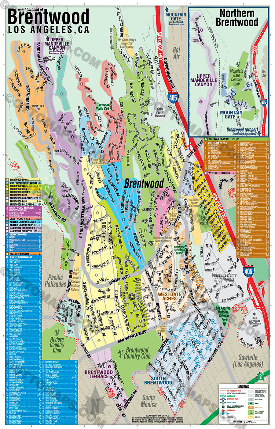 Brentwood Map, Los Angeles County, CA - POSTER PRINTS