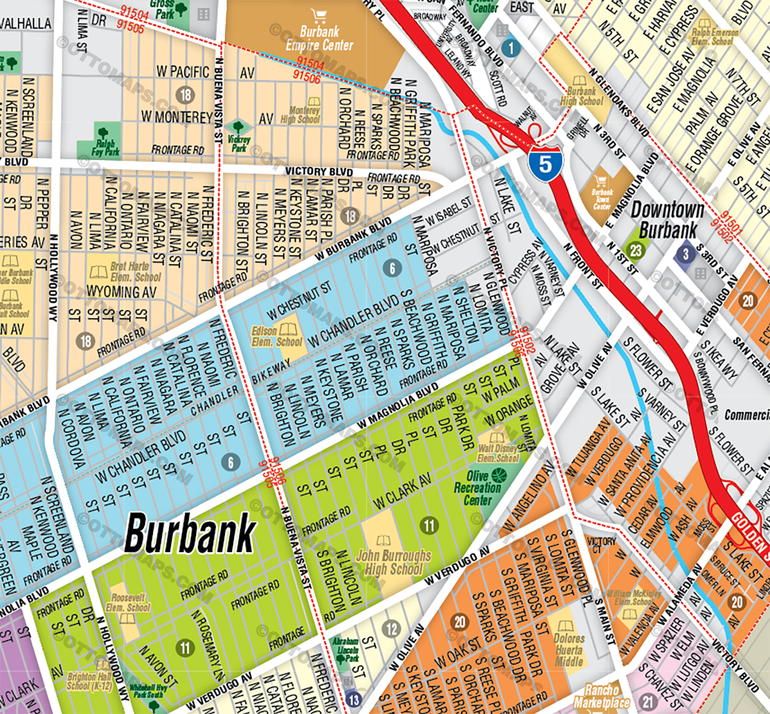 Burbank Map, Los Angeles County, CA - FILES - PDF and AI, editable, vector, royalty free