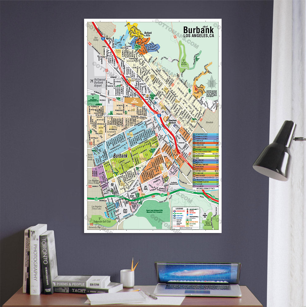 Burbank Map, Los Angeles County, CA - POSTER PRINTS