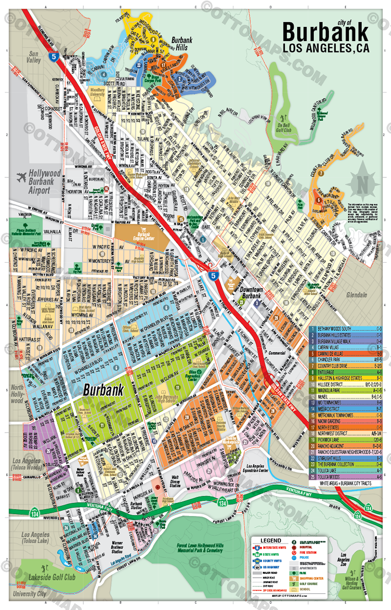 Burbank Map, Los Angeles County, CA - POSTER PRINTS