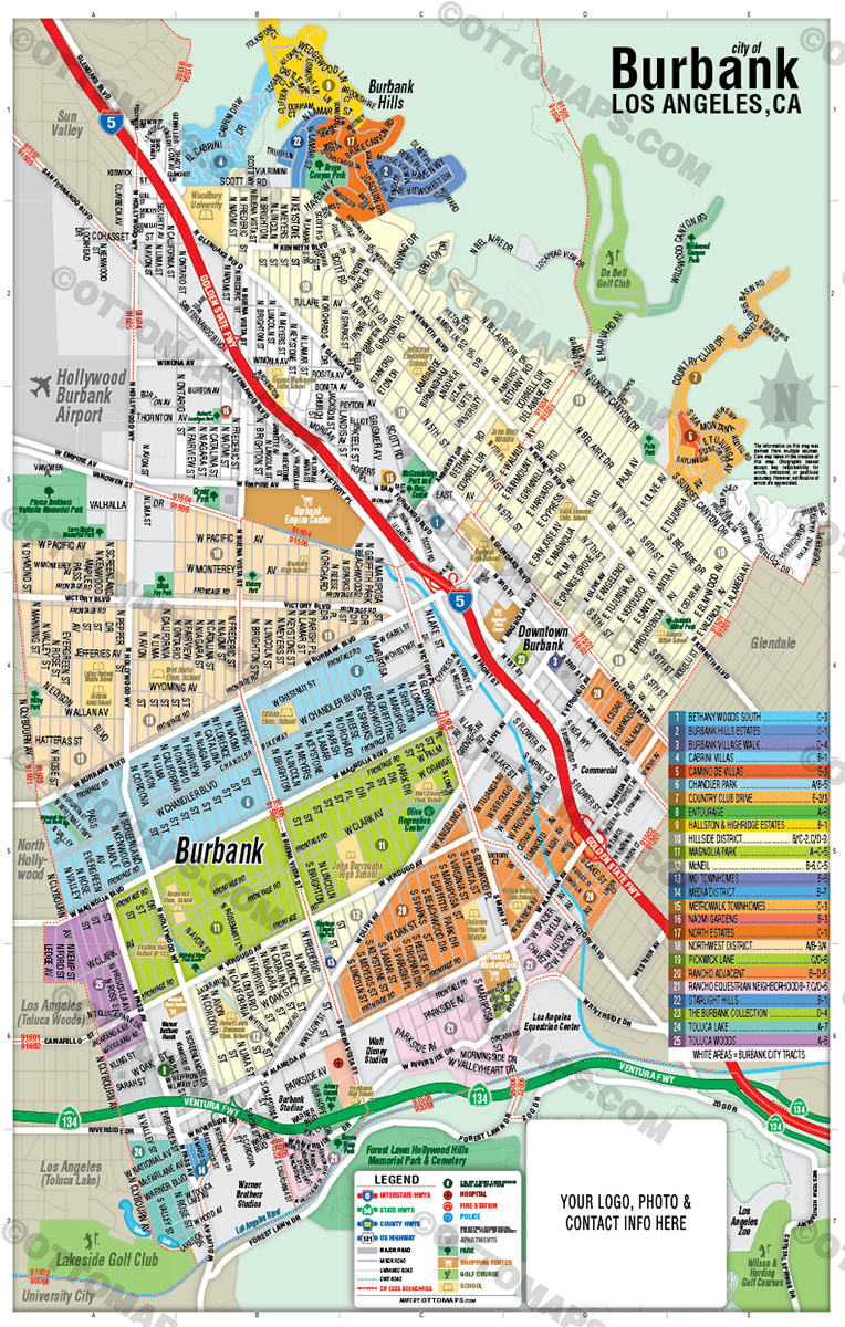 Burbank Map, Los Angeles County, CA - FILES - PDF and AI, editable, vector, royalty free - no box