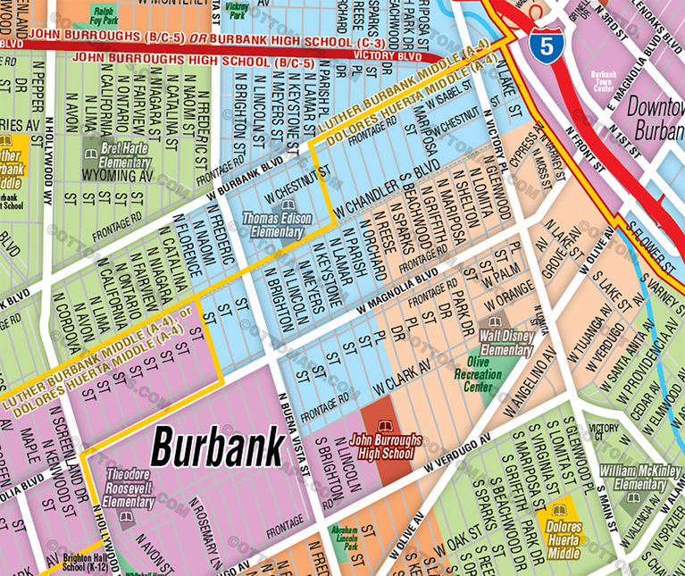 Burbank Unified School District Map, Los Angeles County, CA - FILES - PDF and AI, editable, vector, royalty free