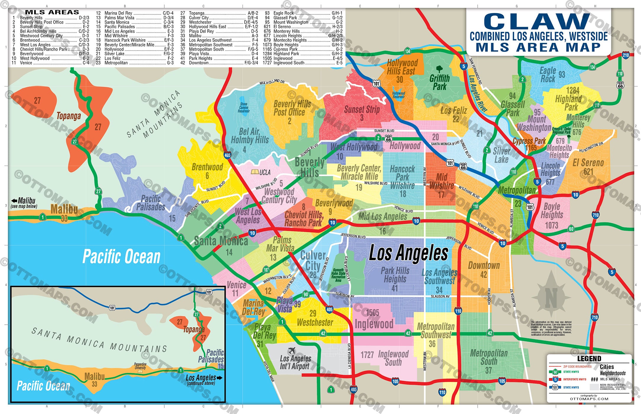 CLAW - Combined Los Angeles Westside MLS Area Map - POSTER PRINTS