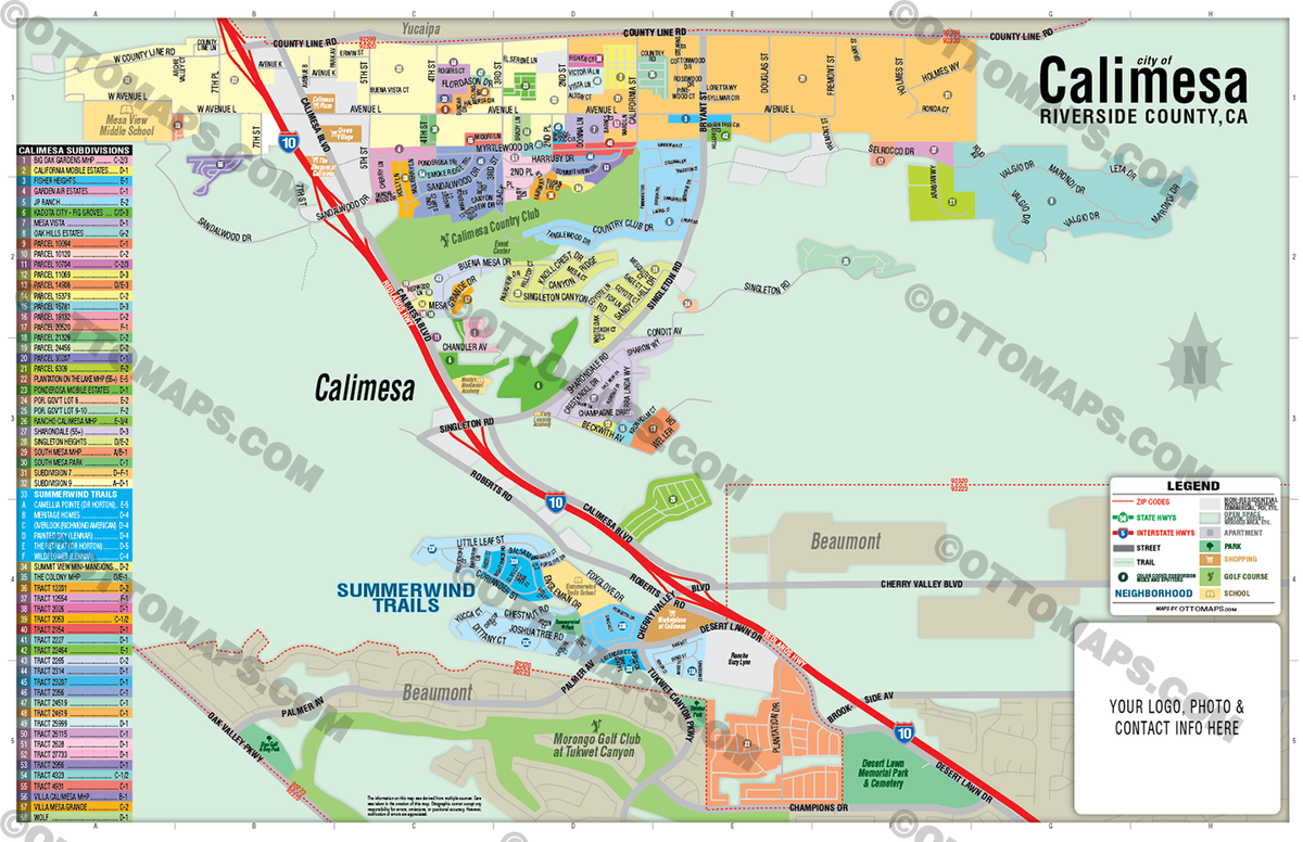 Calimesa Map, Riverside County, CA - FILES - PDF and AI, editable, vec ...