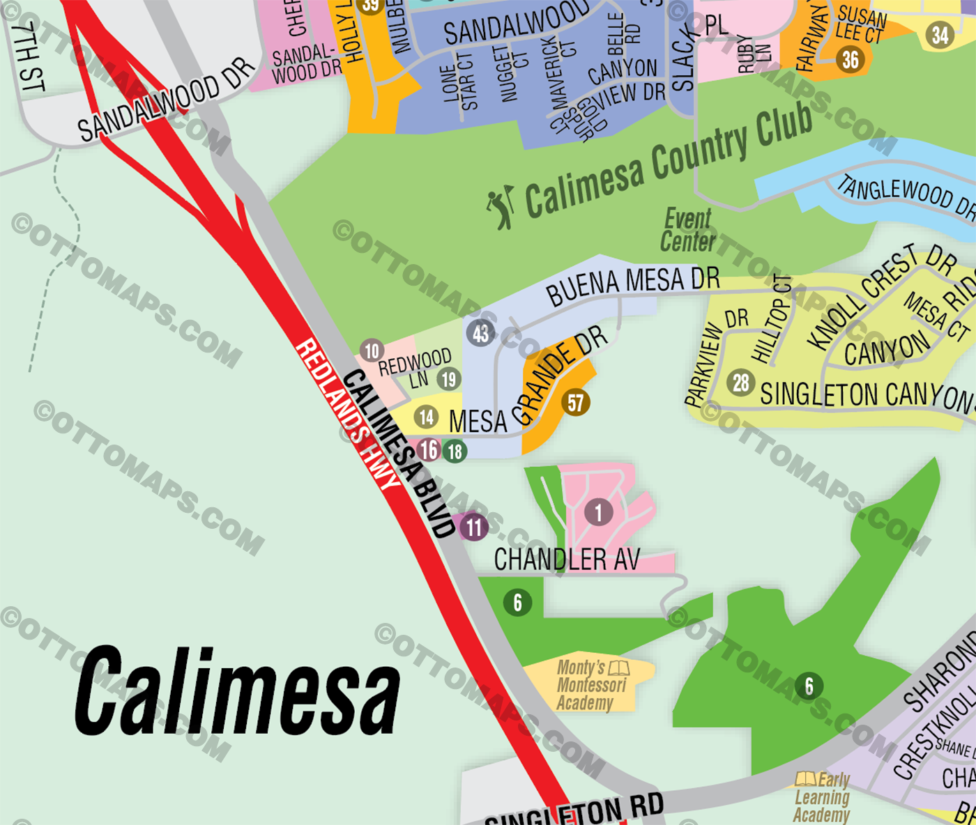 Calimesa Map, Riverside County, CA - FILES - PDF and AI, editable, vector, royalty free