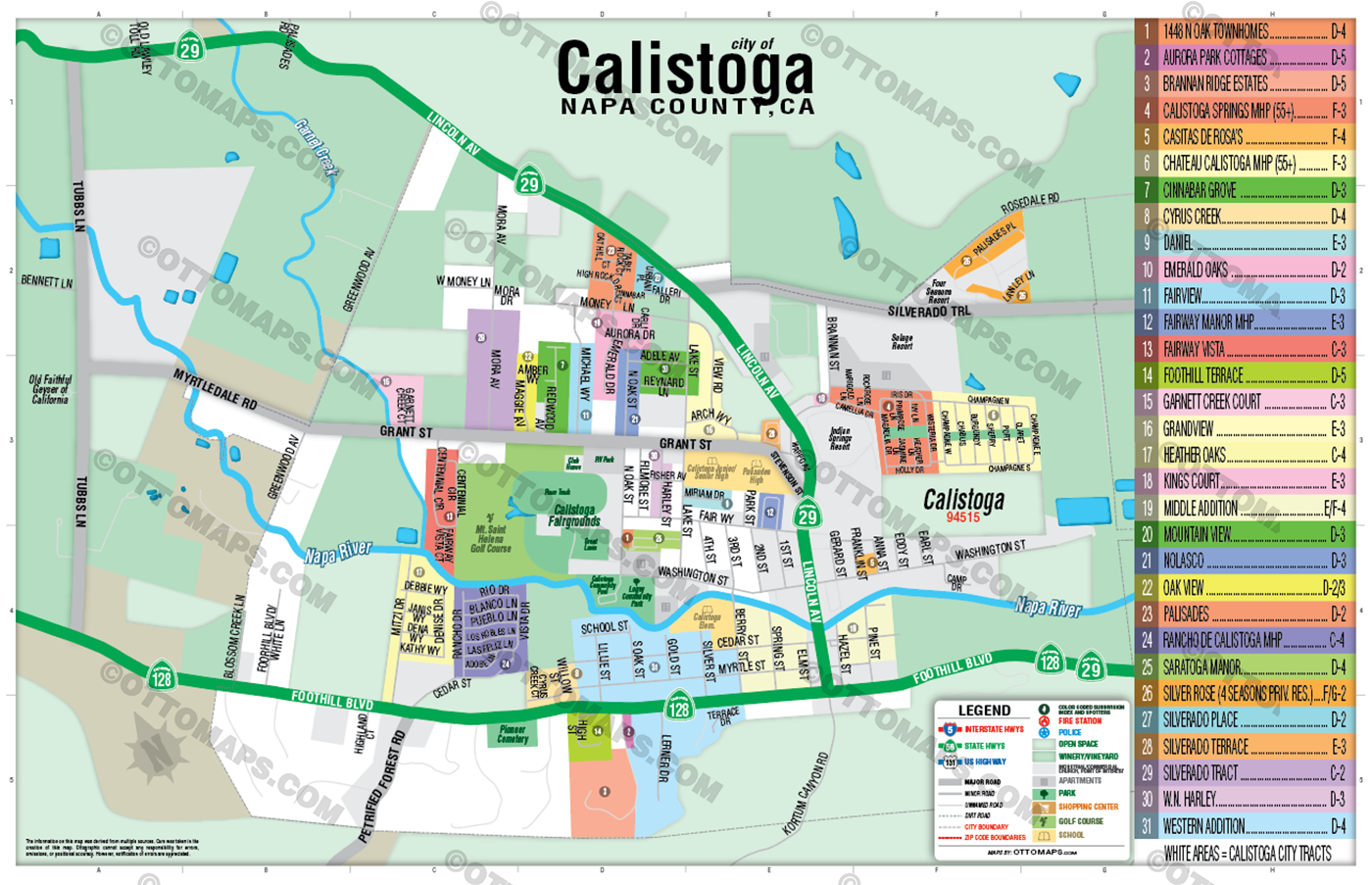 Calistoga Map, Napa County, CA - FILES - PDF and Adobe Illustrator - no box