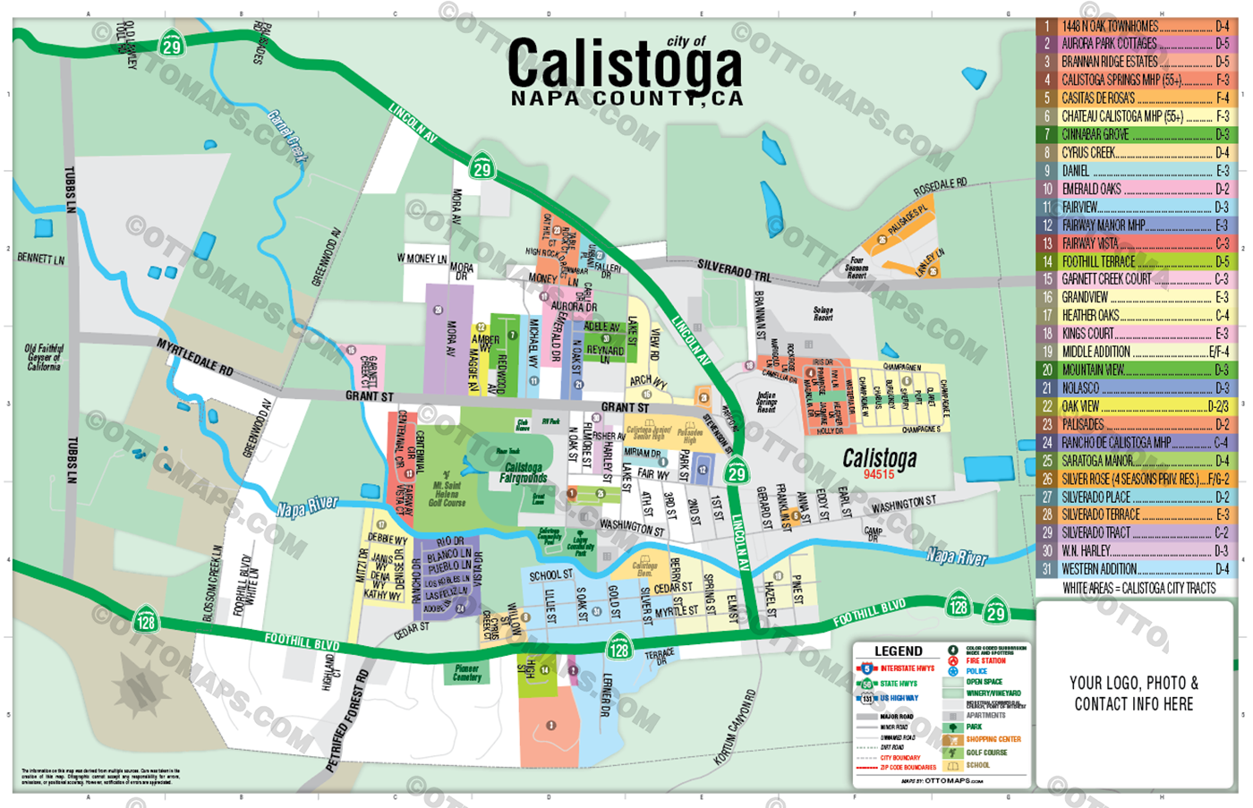 Calistoga Map, Napa County, CA - FILES - PDF and Adobe Illustrator