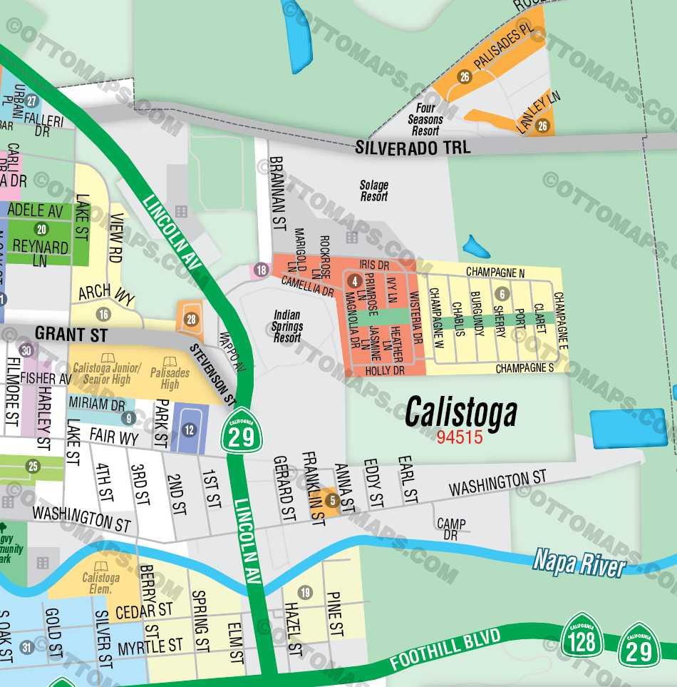 Calistoga Map, Napa County, CA - FILES - PDF and Adobe Illustrator