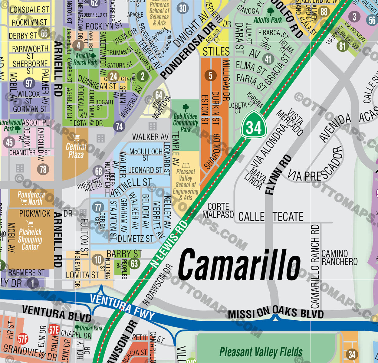 Camarillo Map, Ventura County, CA - FILES - PDF and AI Files, editable, vector, royalty free