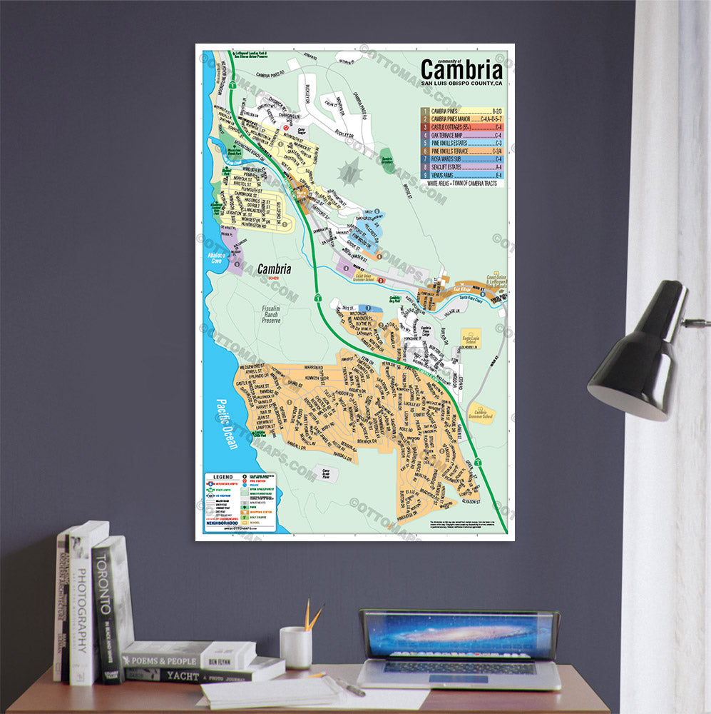 Cambria Map, San Luis Obispo County, CA - POSTER PRINTS
