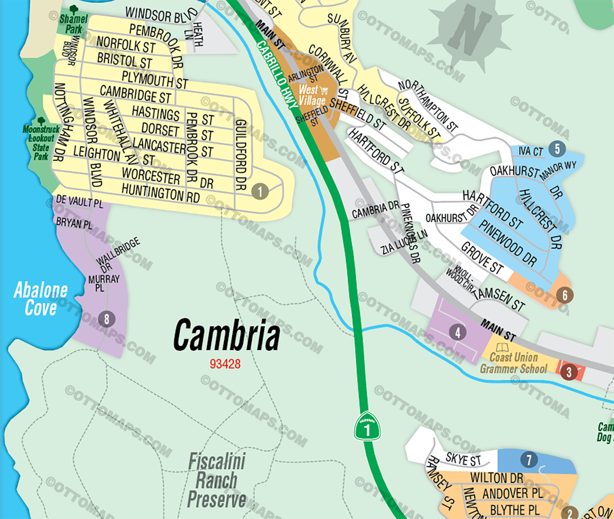 Cambria Map, San Luis Obispo County, CA - FILES - PDF and Adobe Illustrator - zoom