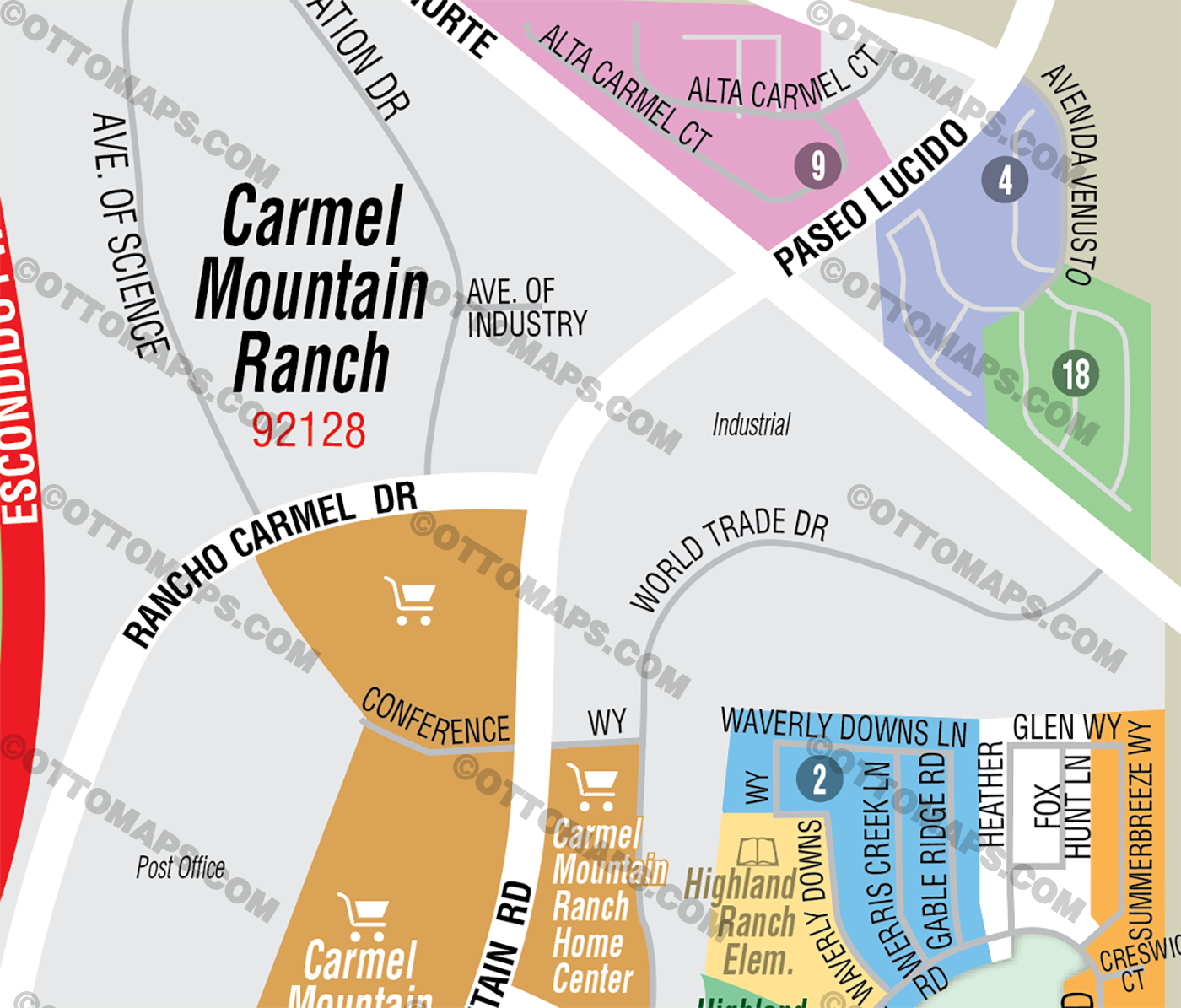 Carmel Mountain Ranch Map, San Diego County, CA - FILES - PDF and AI, layered, editable, vector, royalty free