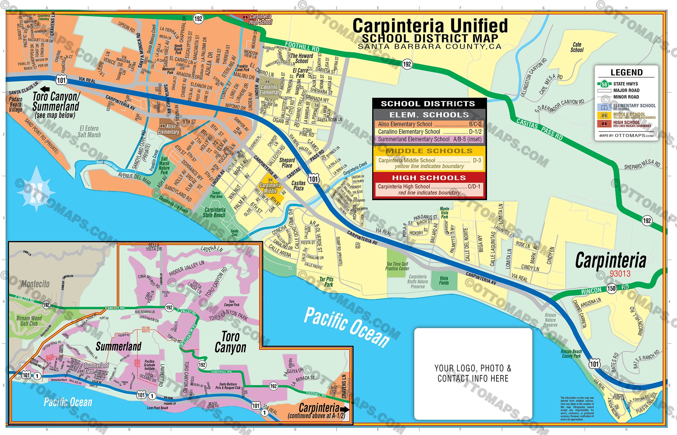 Carpinteria Unified School District Map - Santa Barbara County, CA - FILES - PDF and AI, editable, vector, royalty free