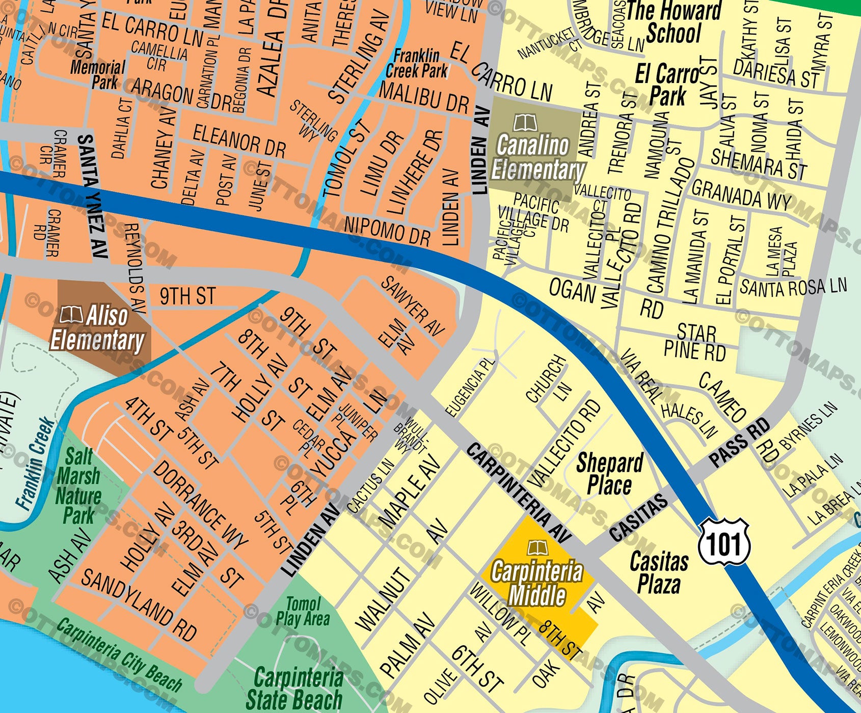 Carpinteria Unified School District Map - Santa Barbara County, CA - FILES - PDF and AI, editable, vector, royalty free