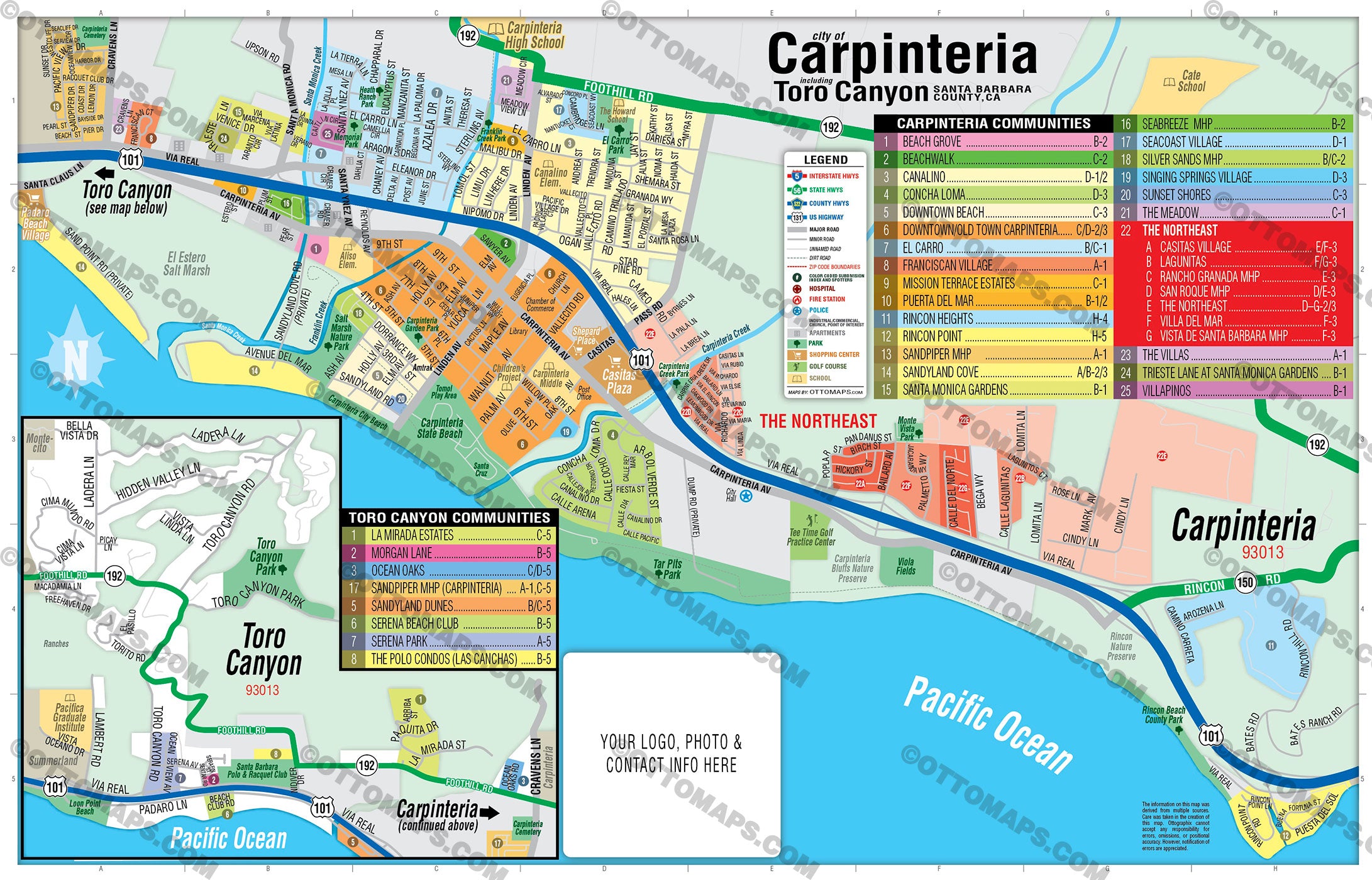 Carpinteria Map and Toro Canyon Map, Santa Barbara County, CA - FILES - PDF and AI, editable, vector, royalty free