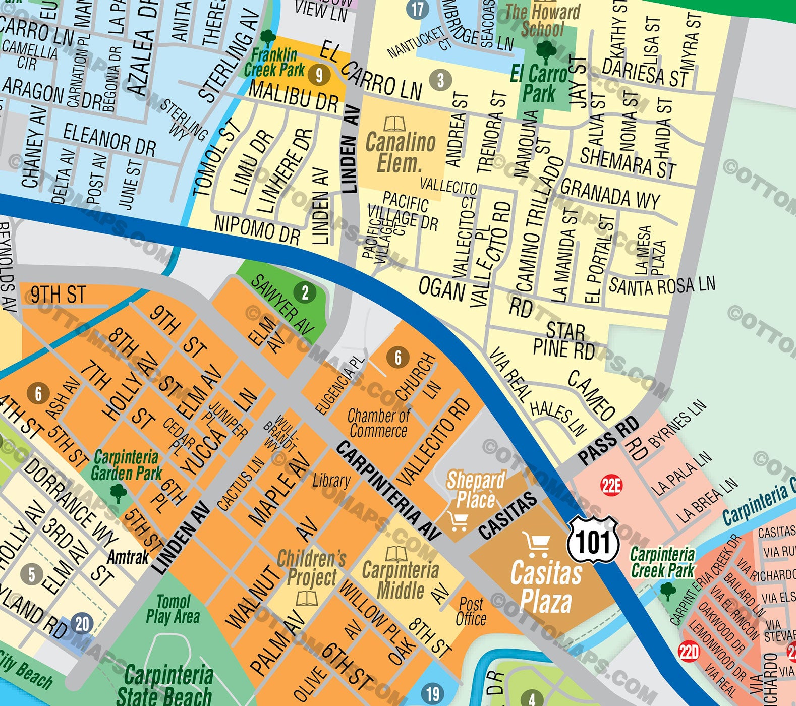 Carpinteria Map and Toro Canyon Map - PDF, editable, royalty free