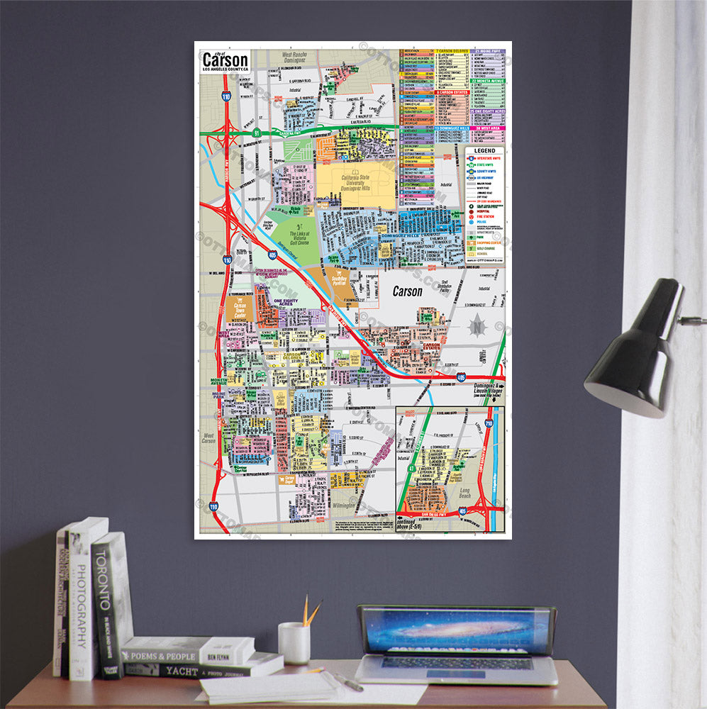 Carson Map, Los Angeles County, CA -  POSTER PRINTS