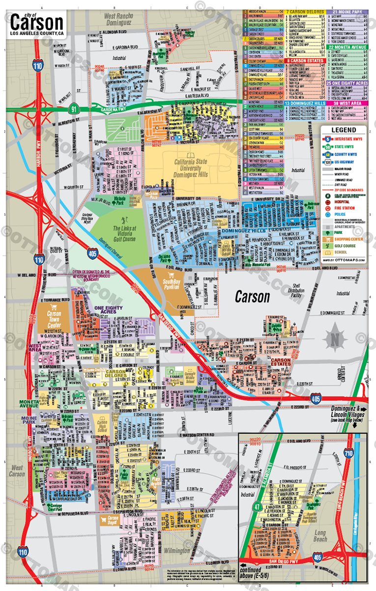 Carson Map, Los Angeles County, CA -  POSTER PRINTS