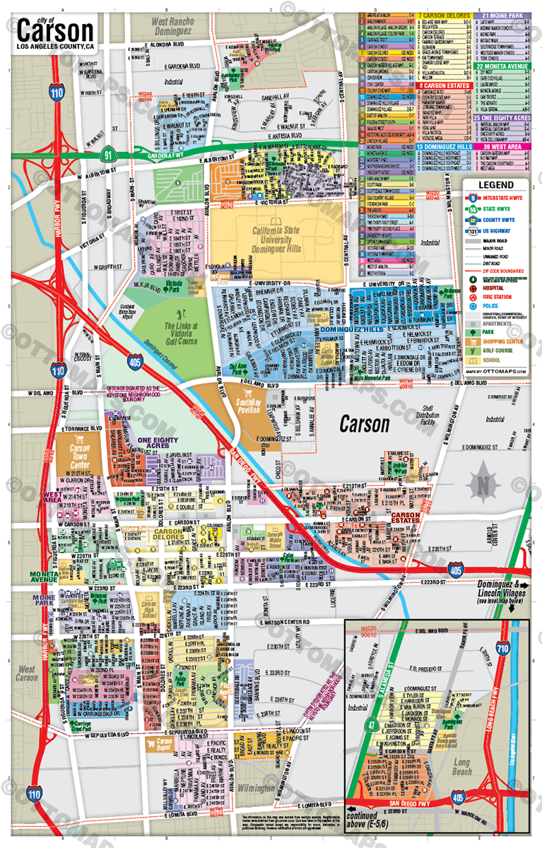 Carson Map, Los Angeles County, CA - FILES - PDF and Adobe Illustrator - no box