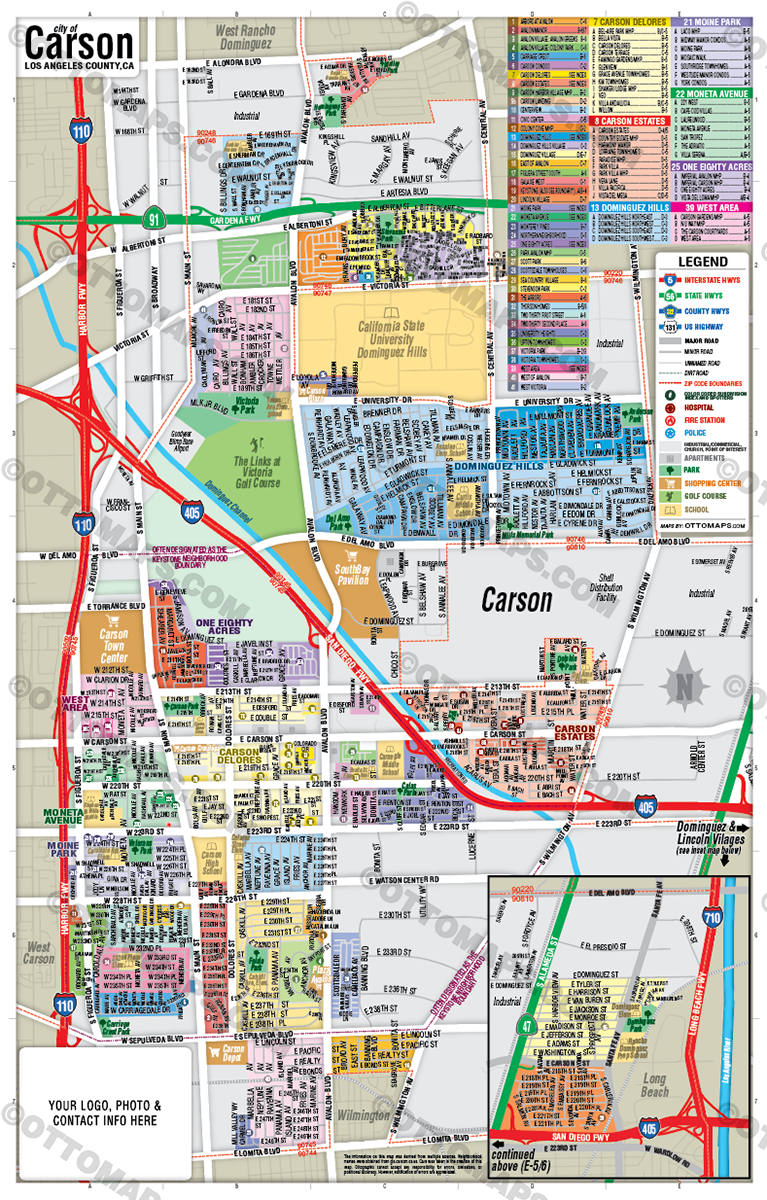 Carson Map, Los Angeles County, CA - FILES - PDF and Adobe Illustrator