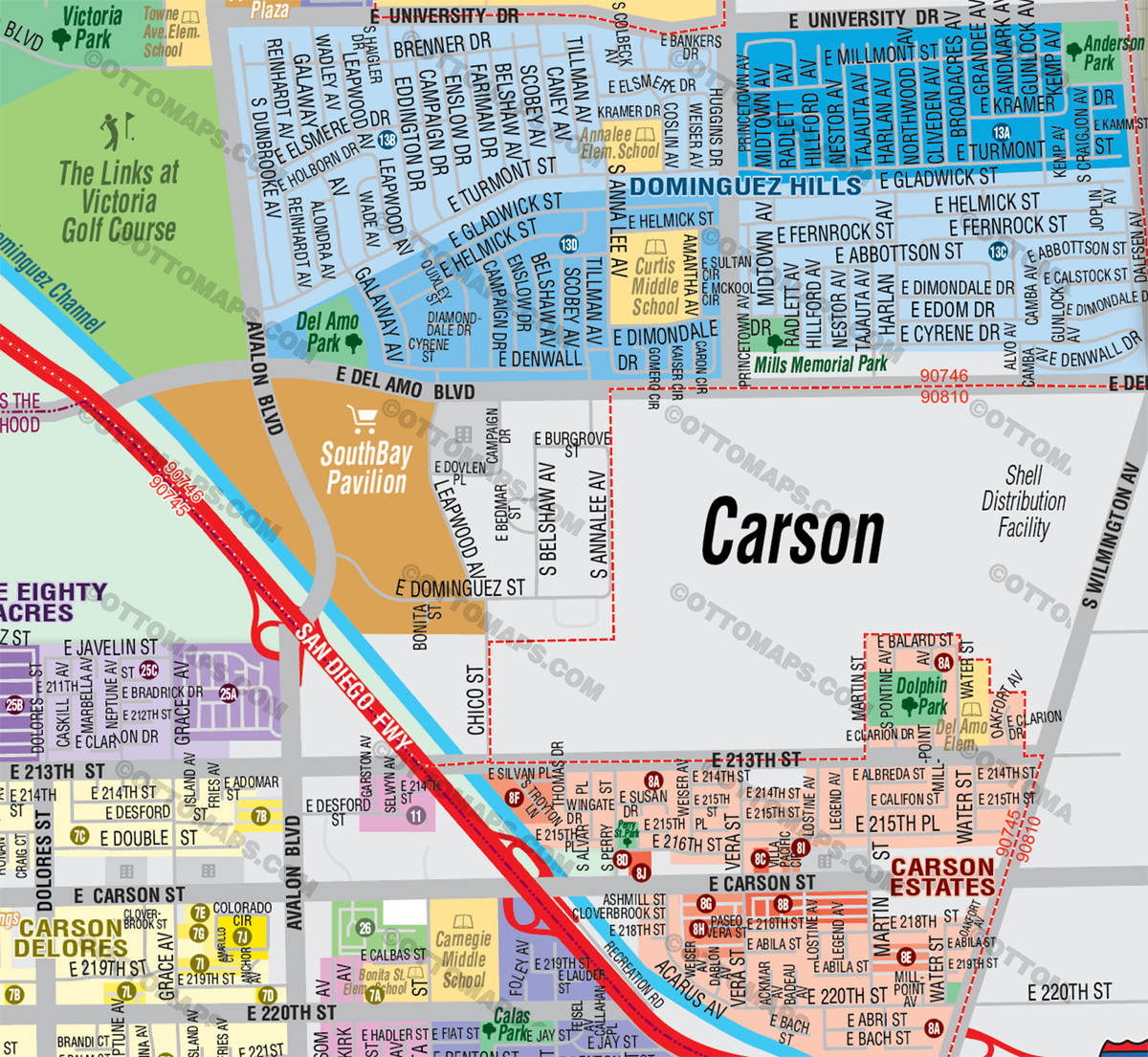 Carson Center Map Carson Map, Los Angeles County, CA - FILES - PDF and Adobe Illustrator ...