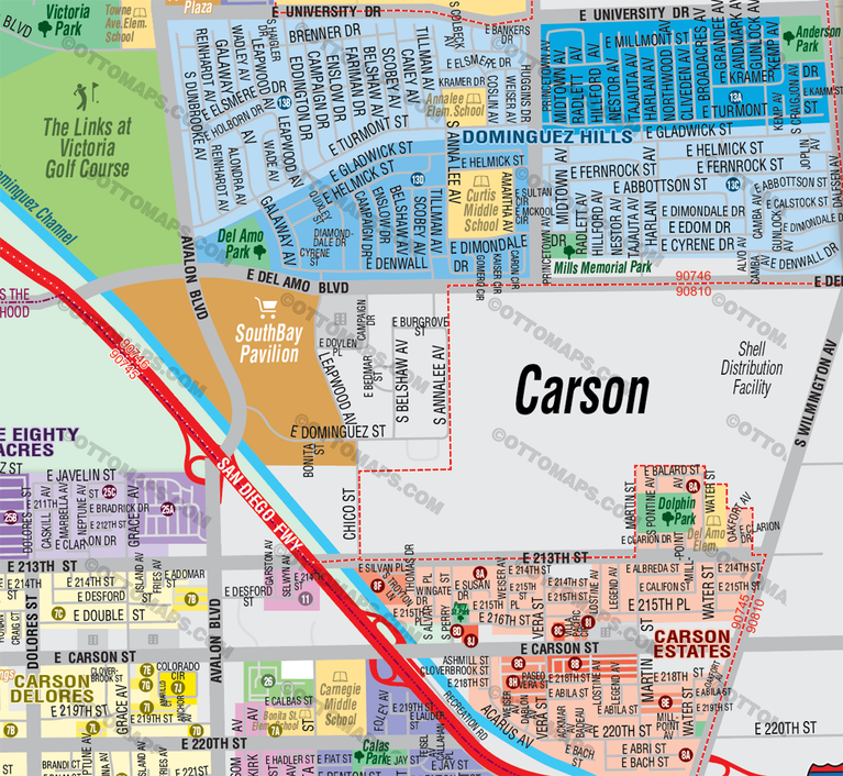 Carson Map, Los Angeles County, CA - FILES - PDF and Adobe Illustrator