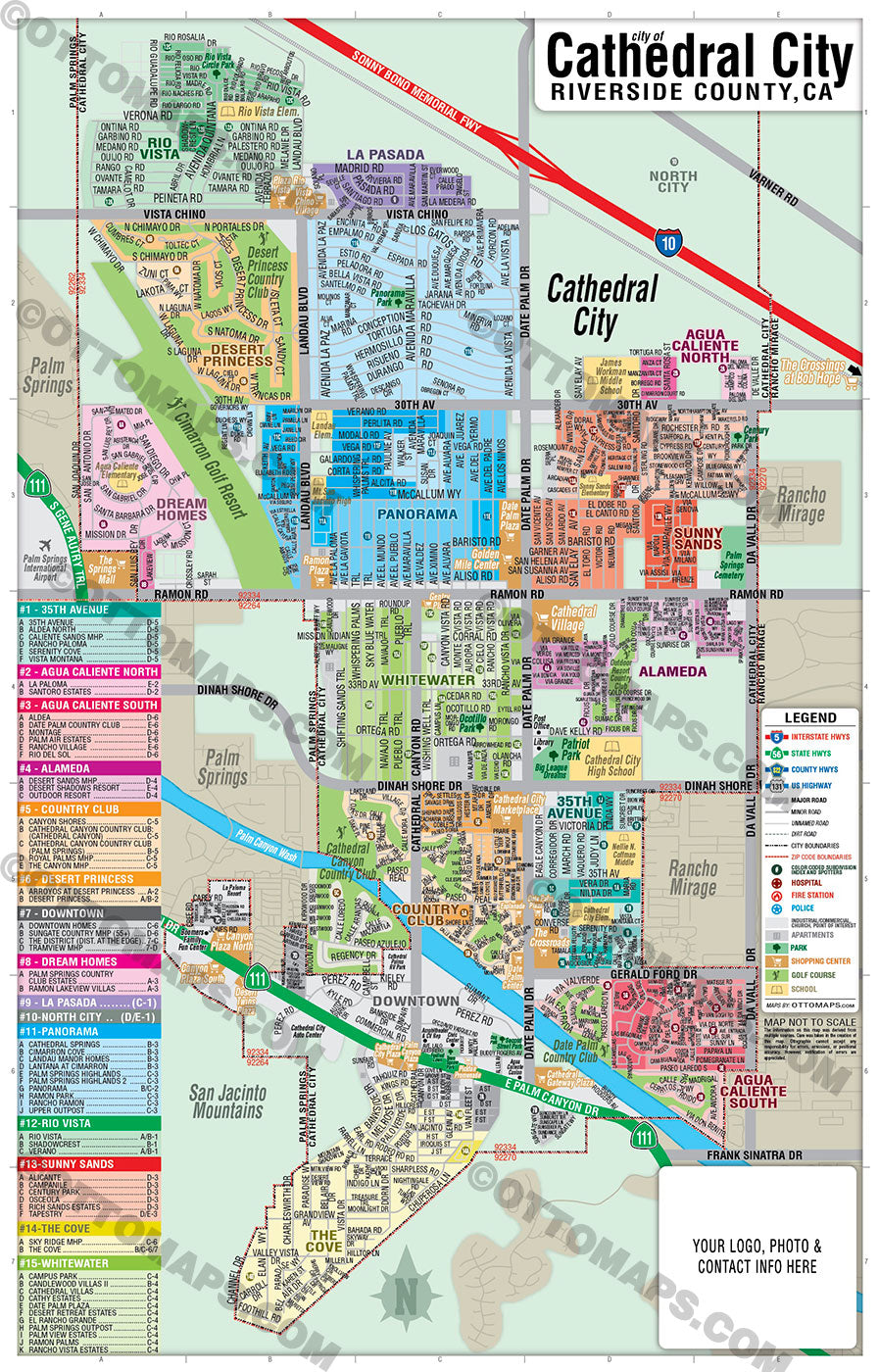 Cathedral City Map, Riverside County, CA - FILES - PDF and AI, editable, vector, royalty free