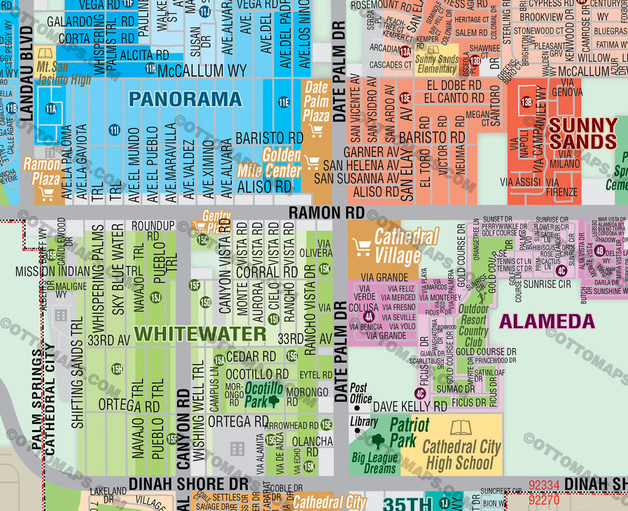 Cathedral City Map, Riverside County, CA - FILES - PDF and AI, editable, vector, royalty free