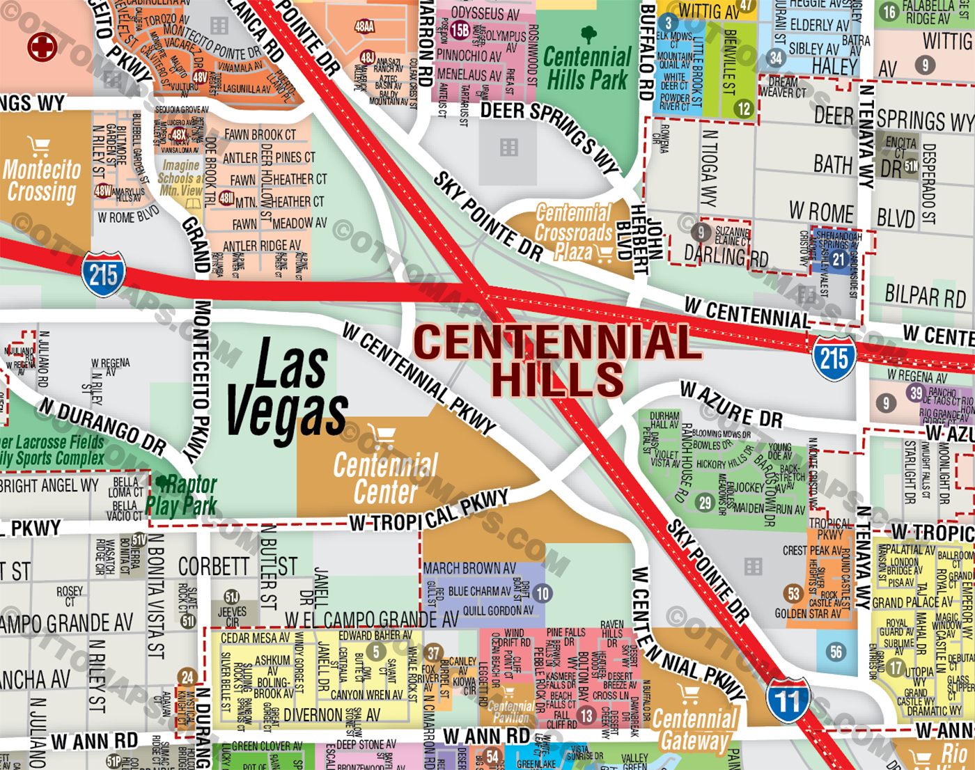 Centennial Hills Map, Las Vegas, NV with NE portion of Centennial Hills - FILES - PDF and AI, editable, vector, royalty free