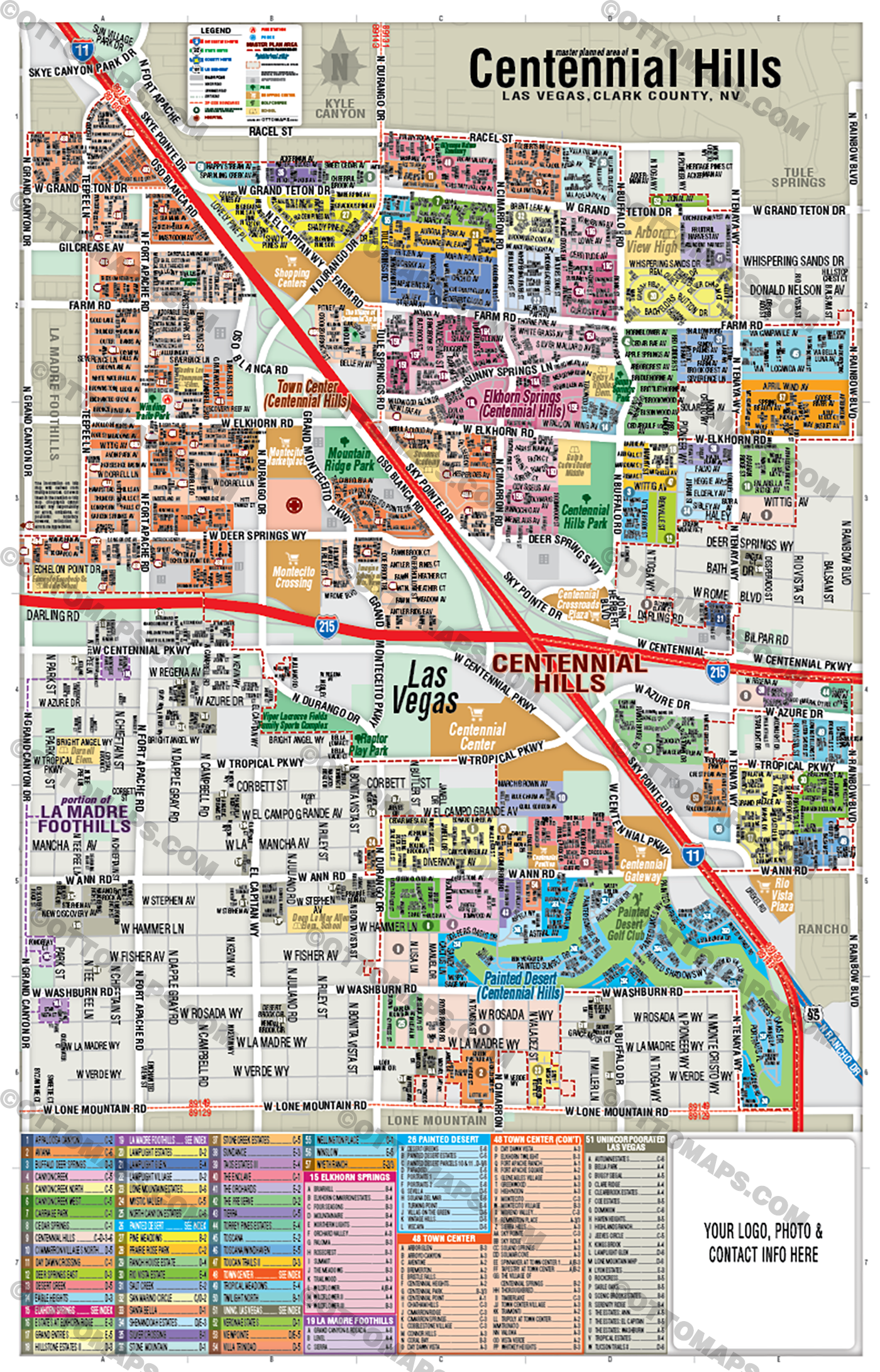 Centennial Hills Map, Las Vegas, NV with NE portion of Centennial Hills - FILES - PDF and AI, editable, vector, royalty free