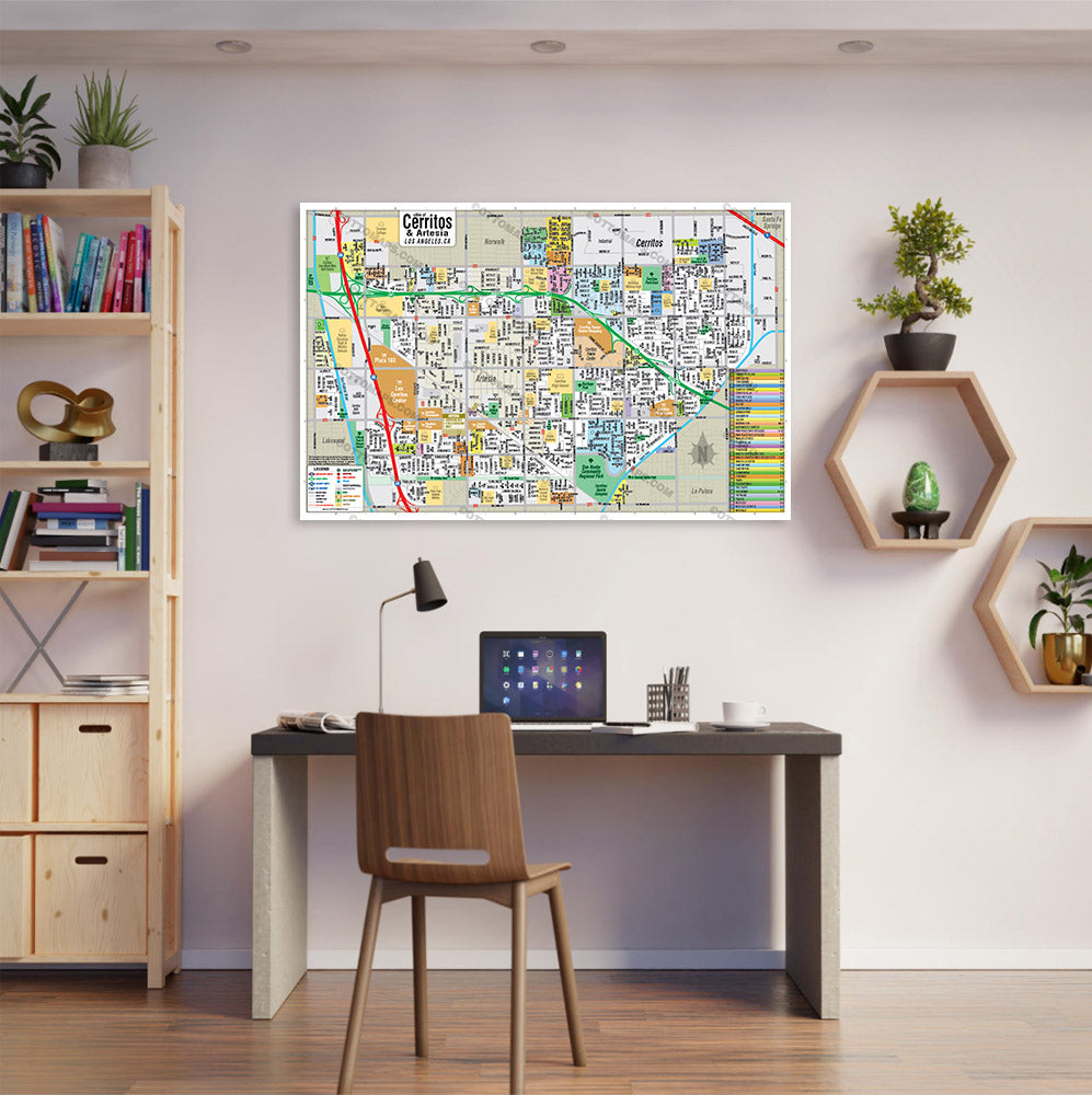 Cerritos Map with Artesia, Los Angeles County, CA - POSTER PRINTS