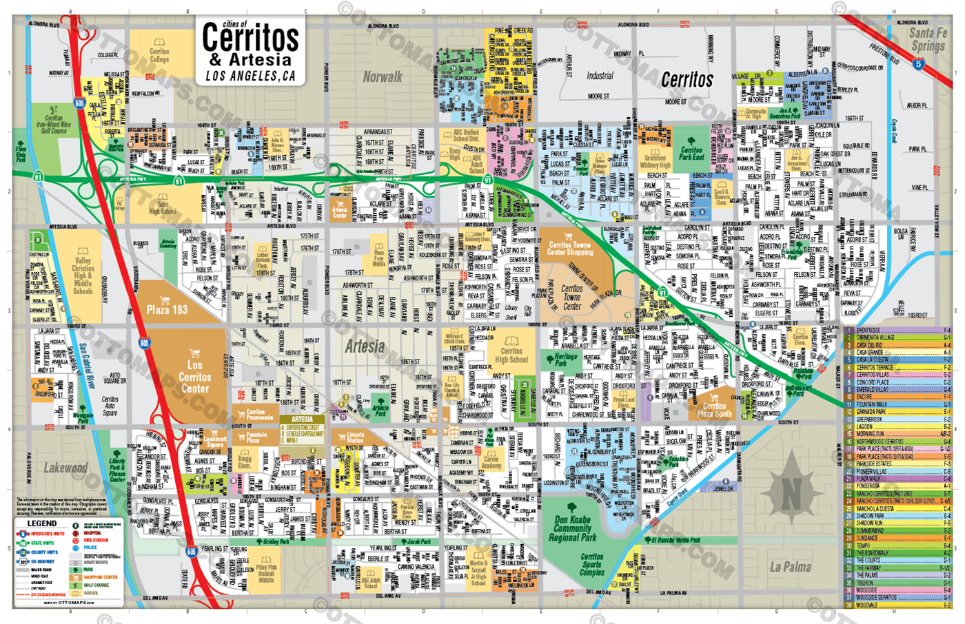 Cerritos Map with Artesia, Los Angeles County, CA - POSTER PRINTS