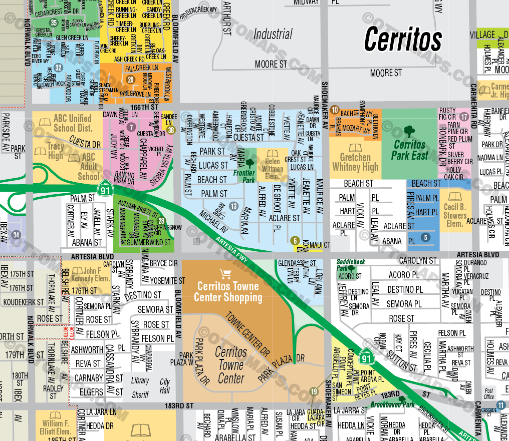 Cerritos Map with Artesia, Los Angeles County, CA - FILES - PDF and Adobe Illustrator - zoom