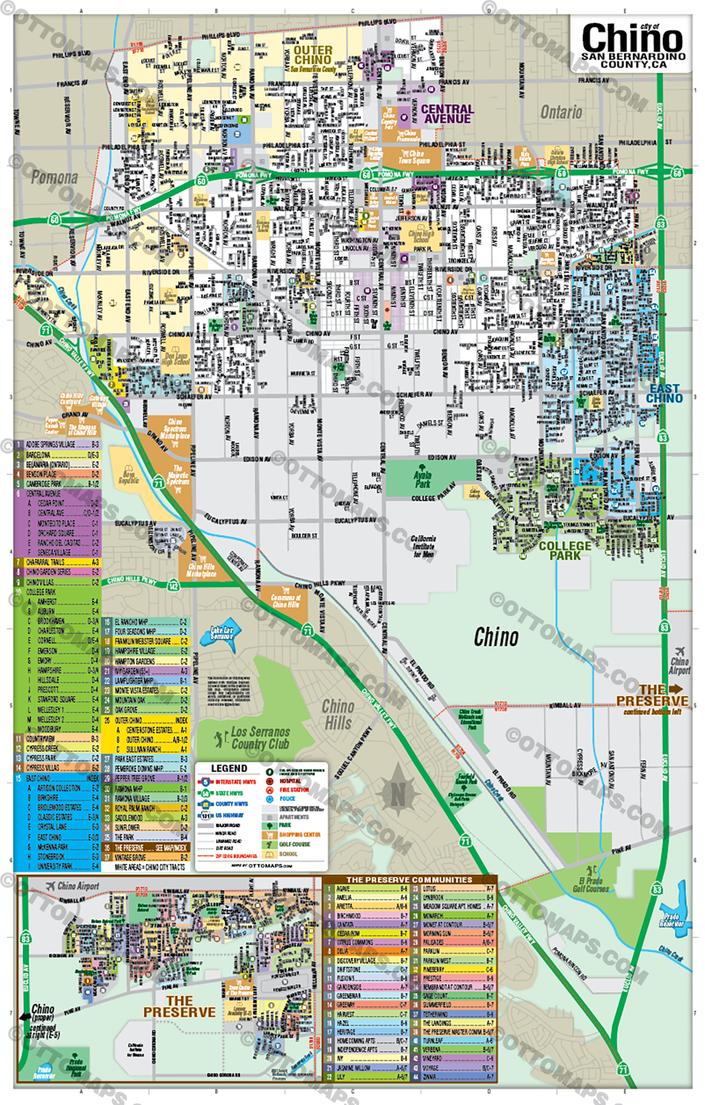 Chino Map, San Bernardino County, CA - POSTER PRINTS