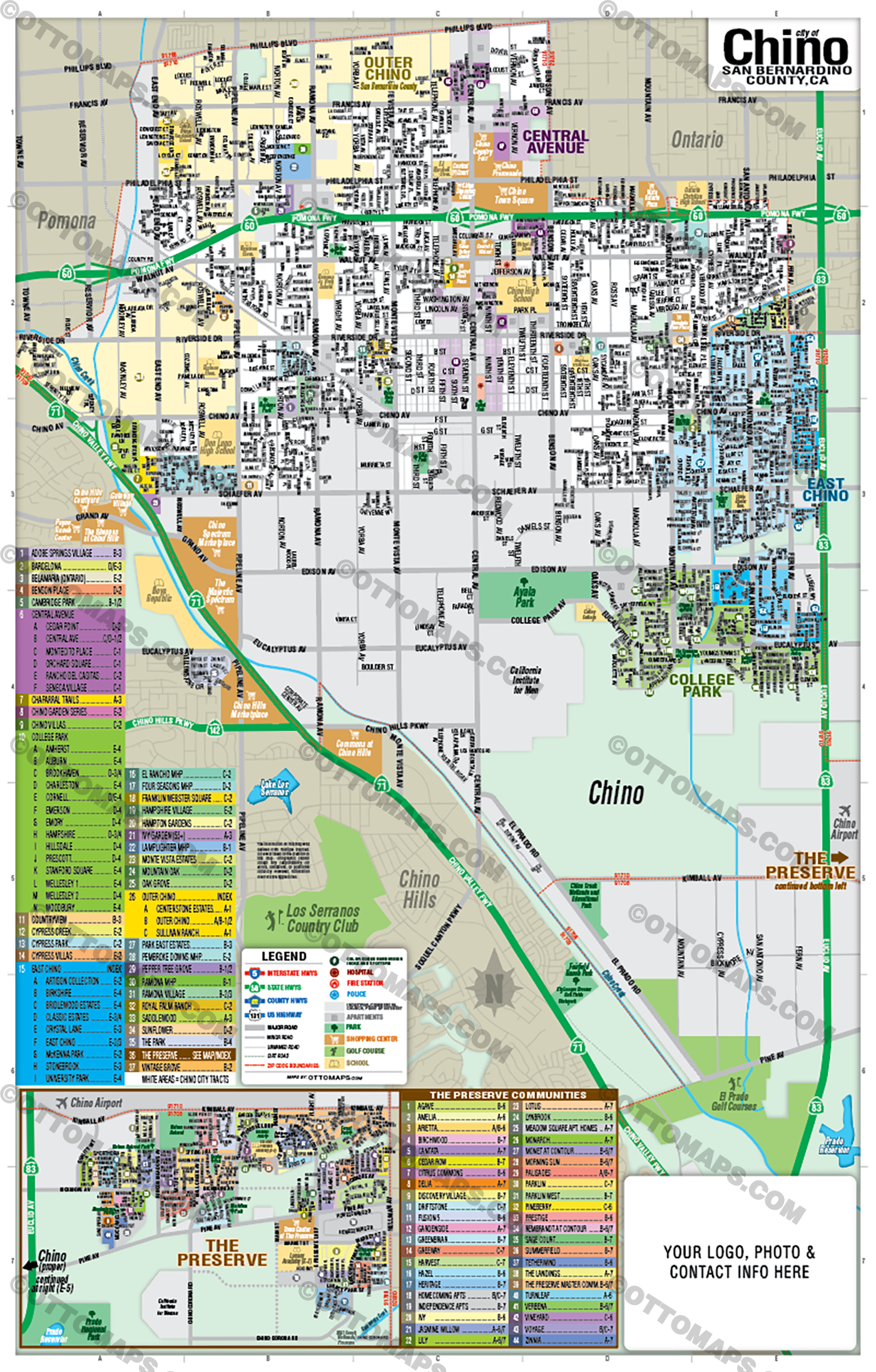 Chino Map, San Bernardino County, CA - FILES - PDF and AI Files, editable, vector, royalty free