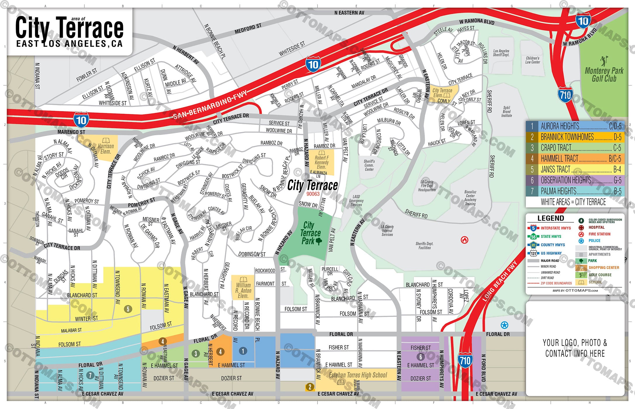 City Terrace Map, East LA, Los Angeles County, CA - FILES - PDF and AI, editable, vector, royalty free