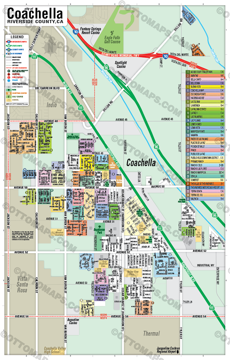 Coachella Map, Riverside County, CA - FILES - PDF and AI, editable, vector, royalty free