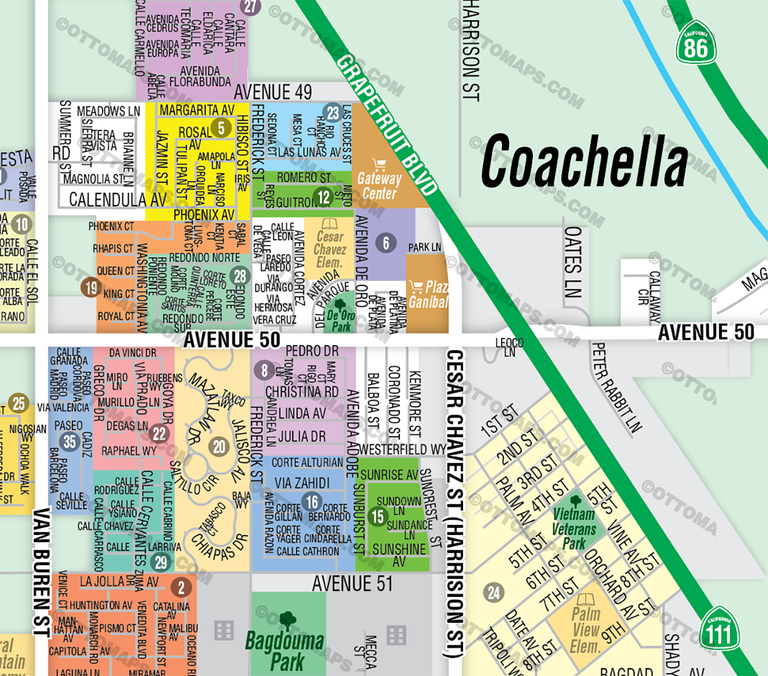 Coachella Map, Riverside County, CA - FILES - PDF and AI, editable, vector, royalty free