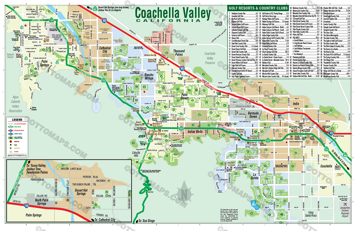 Coachella Valley Map with Golf Index - POSTER PRINTS