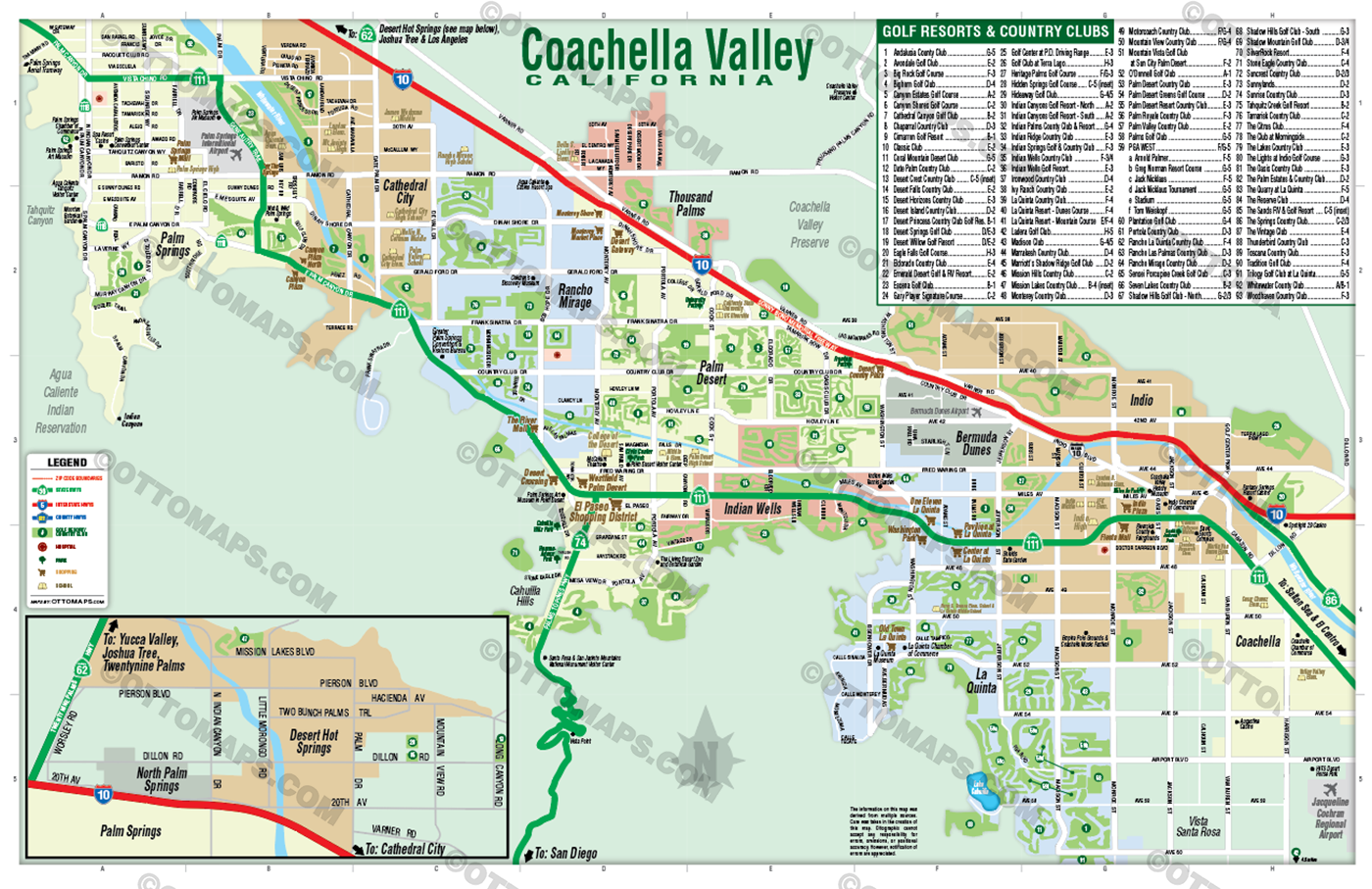 Coachella Valley Map with Golf Index - POSTER PRINTS