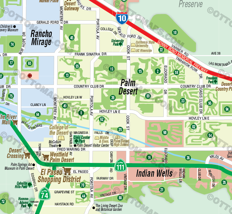 Coachella Valley Map with Golf Index - FILES - PDF and Adobe Illustrator