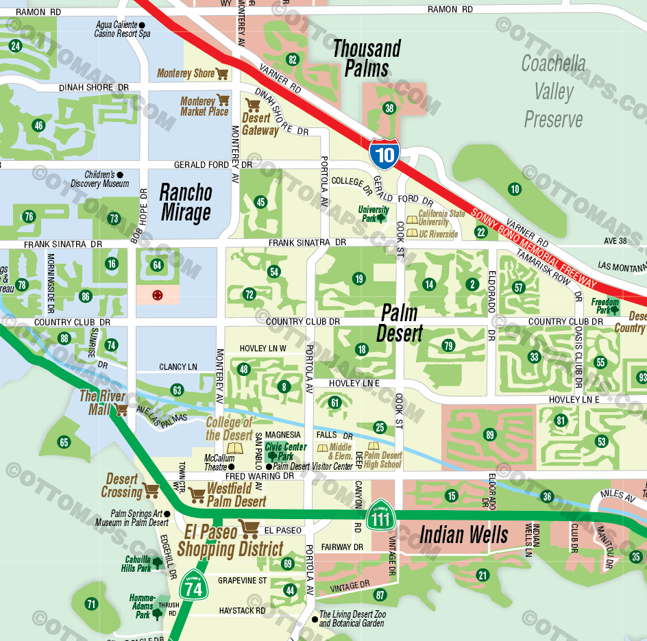 Coachella Valley Map with Golf Index - FILES - PDF and Adobe Illustrator - zoom